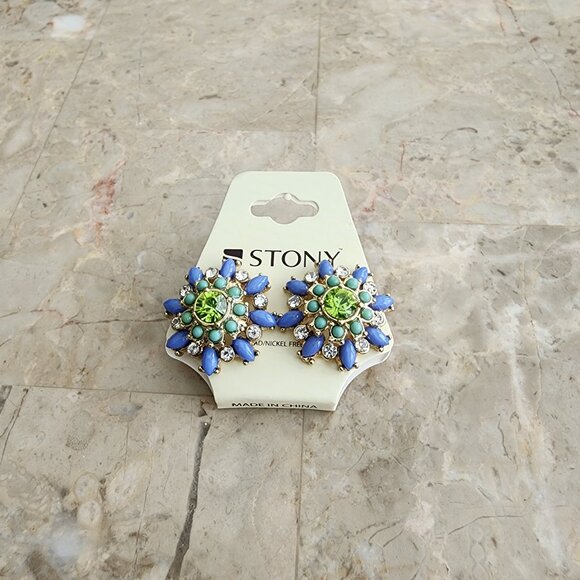 Stony Multi-Colored Button Earrings - Picture 1 of 6